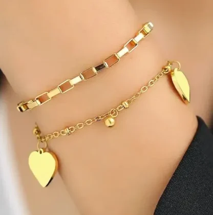 bracelet pour femme double rang avec coeur
