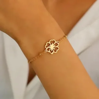 bracelet fleur acier inoxydable