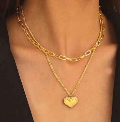 collier double chaine coeur