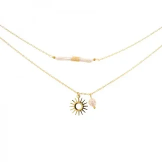 collier double rang soleil avec perle en acier inoxydable