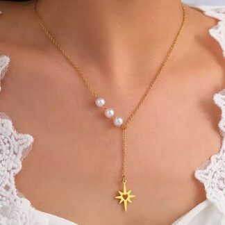 collier en forme de Y avec etoile perle