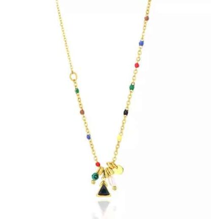 collier chaine fine multicolore avec pendentif boheme