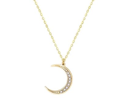 collier pendentif en forme de lune avec strass