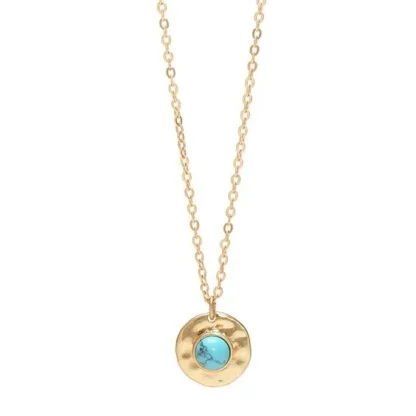 collier medaille martele turquoise