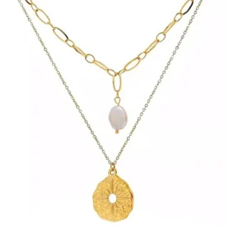 collier double rang medaille perle