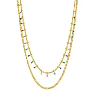 collier double rang avec pampilles multicolore