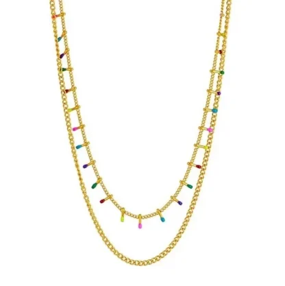 collier double rang avec pampilles multicolore