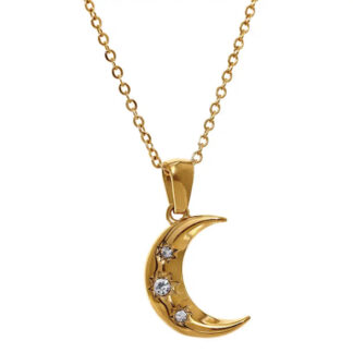 collier pour femme en acier inoxydable avec pendentif lune original