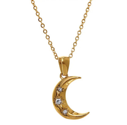 collier pour femme en acier inoxydable avec pendentif lune original