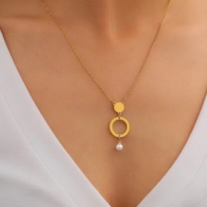 collier pour femme avec pendentif perle en acier inoxydable