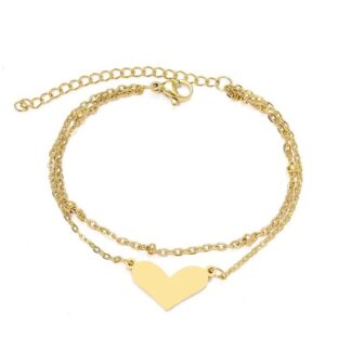 bracelet multirangs compose de deux chaines avec coeur