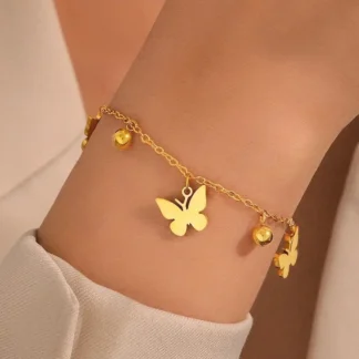 bracelet breloques papillon acier inoxydable