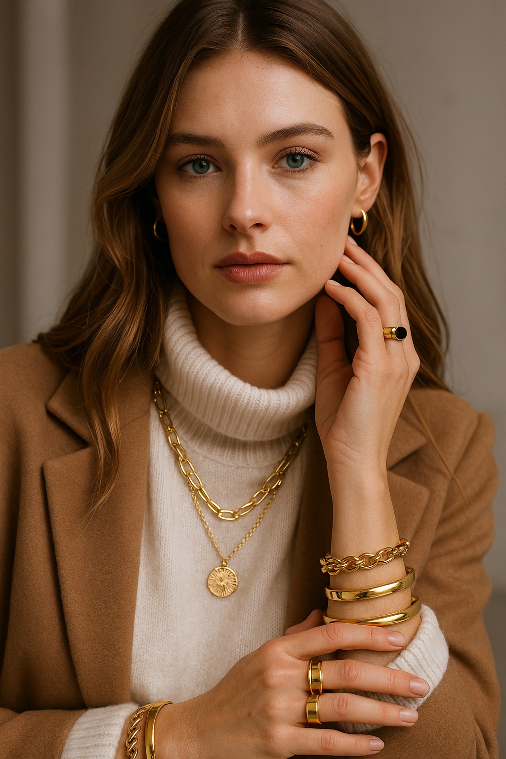 femme avec bijoux tendance hiver